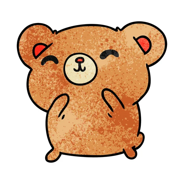 Текстурированная Мультяшная Иллюстрация Кавайи Милый Счастливый Медведь — стоковый вектор