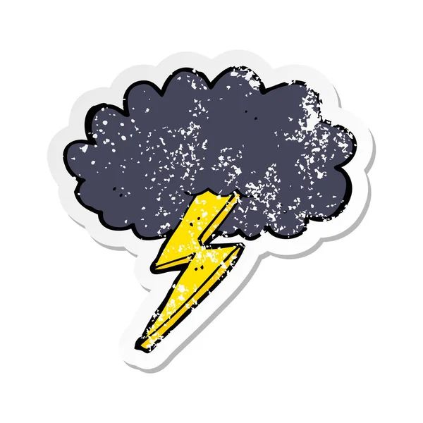 Retro noodlijdende sticker van een cartoon bliksemschicht en de cloud — Stockvector