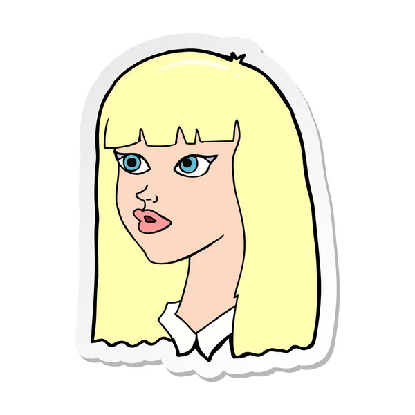 Sticker Cartoon Pretty Girl Long Hair — Stock Vector