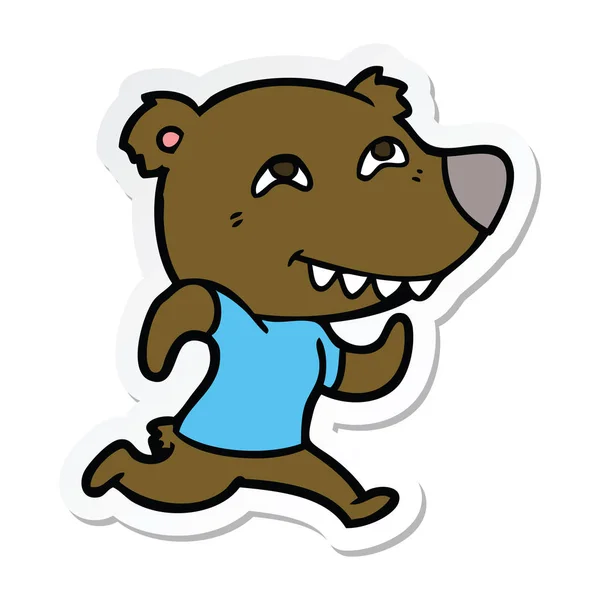 Sticker Cartoon Bear Running — Stock Vector