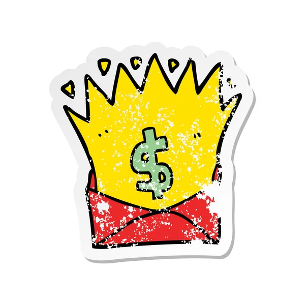 Autocollant affligé d'une enveloppe de dessin animé avec signe d'argent — Image vectorielle