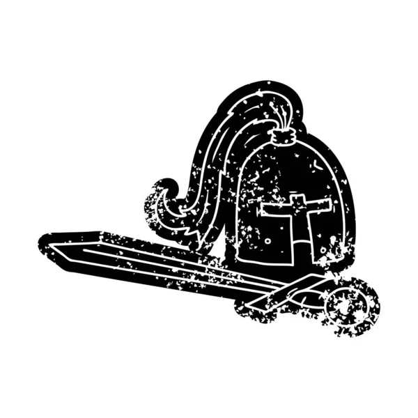 Grunge Ícone Angustiado Capacete Medieval Espada —  Vetores de Stock