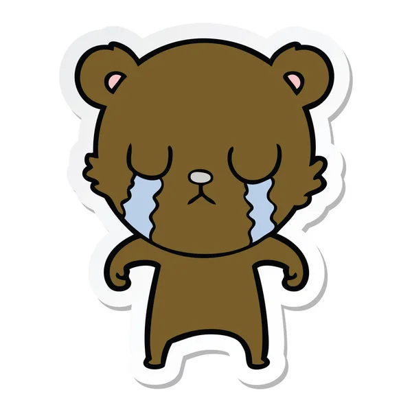 Sticker of a crying cartoon bear — Stock Vector