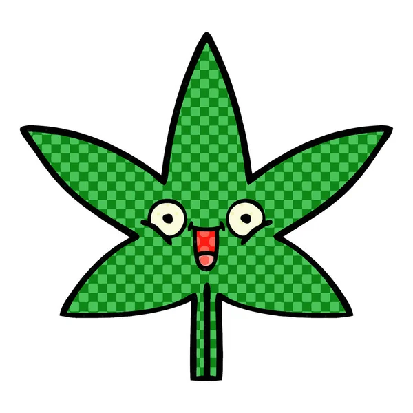Komiks Stylu Kreskówka Liść Marihuany — Wektor stockowy