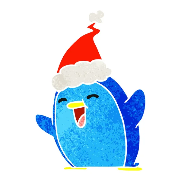 Handgezeichneter Weihnachts Retro Cartoon Von Kawaii Pinguin — Stockvektor