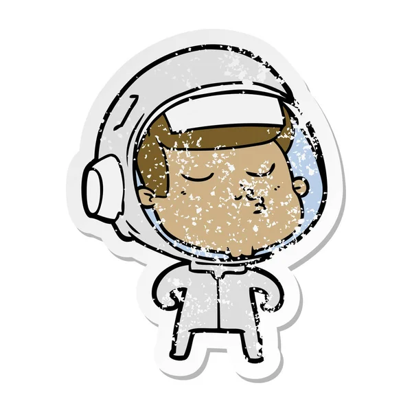 Zoufalý nálepka kreslený jistý astronaut — Stockový vektor