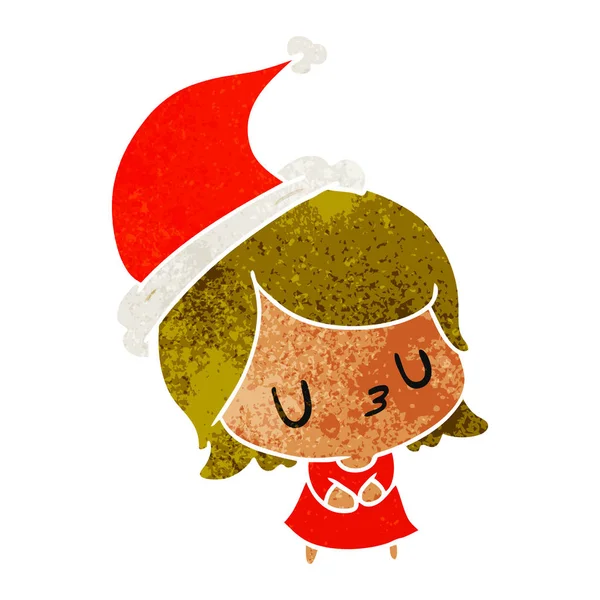 Dibujado Mano Navidad Retro Dibujos Animados Chica Kawaii — Vector de stock