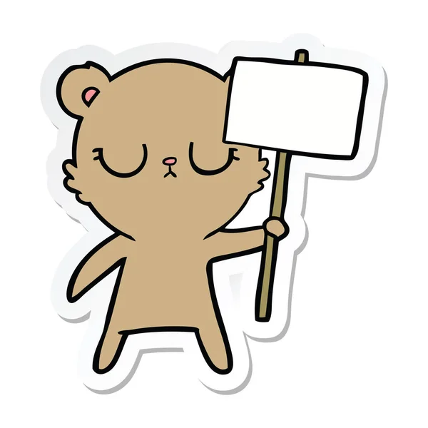 Etiqueta Filhote Urso Desenho Animado Pacífico Com Sinal Protesto — Vetor de Stock