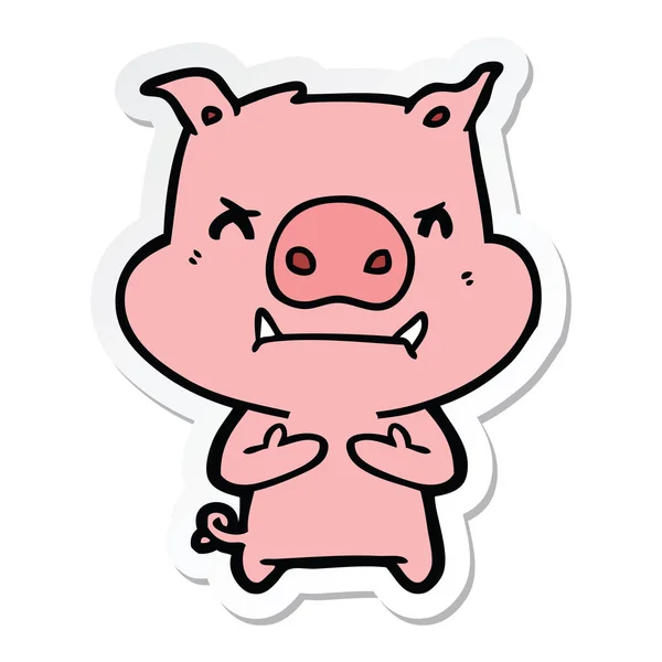 Autocollant d'un cochon de dessin animé en colère — Image vectorielle