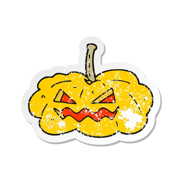 Pegatina retro angustiado de una calabaza de Halloween de dibujos animados — Archivo Imágenes Vectoriales