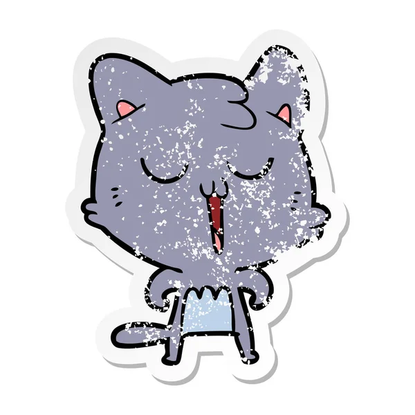 Distressed Sticker Cartoon Cat Singing — Stock Vector