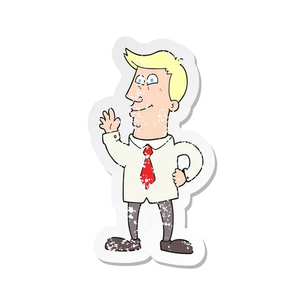 Retro Noodlijdende Sticker Van Een Cartoon Zwaaien Man — Stockvector