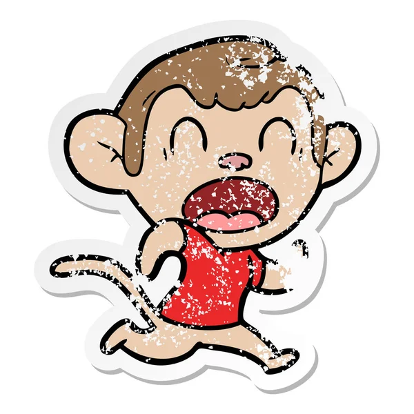 Distressed sticker of a shouting cartoon monkey running — Stock Vector