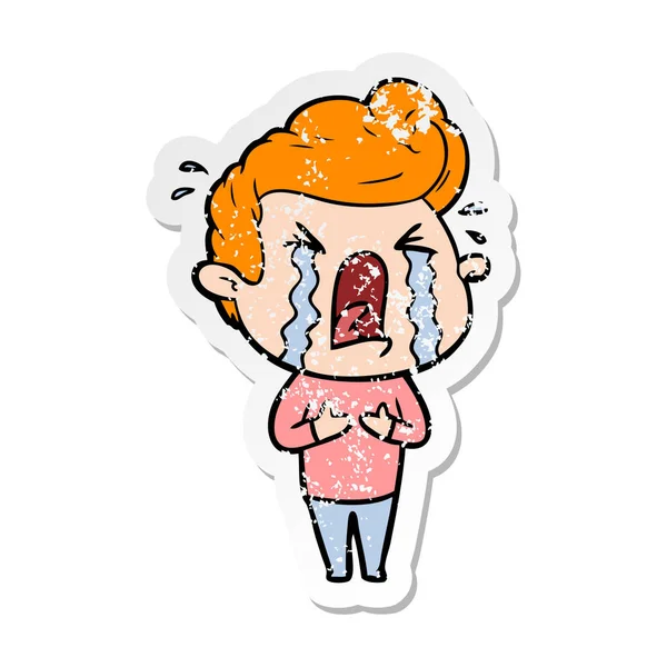 Distressed Sticker Cartoon Crying Man — Stock Vector