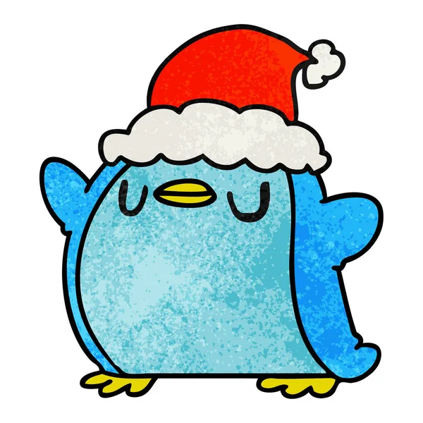 Kerst getextureerde cartoon van kawaii pinguïn — Stockvector