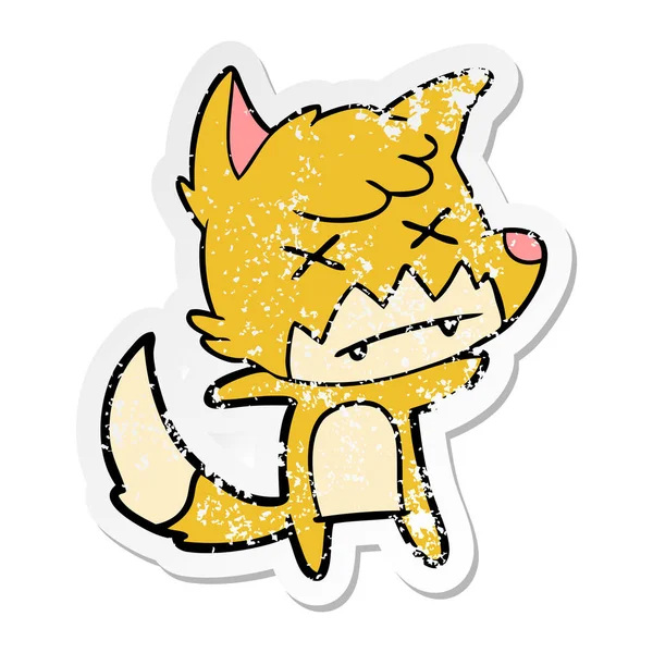 Distressed sticker of a cartoon dead fox — Stock Vector