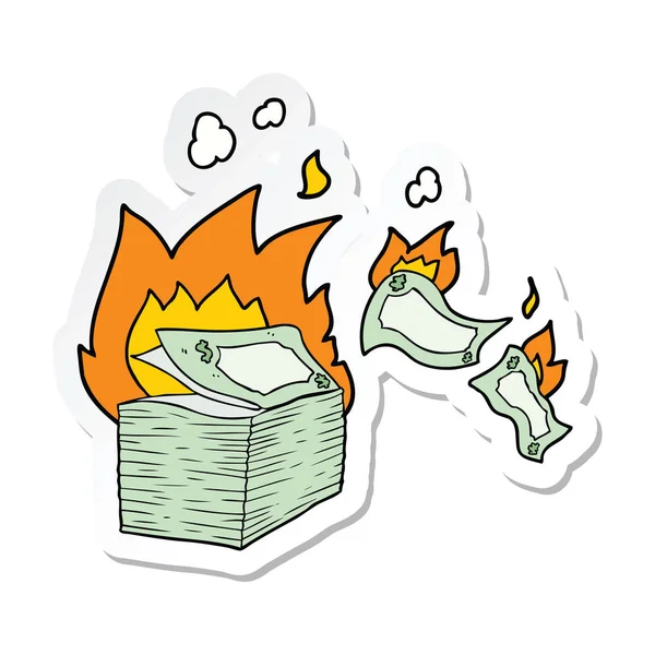 Sticker Burning Money Cartoon — Stock Vector