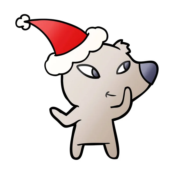 Niedliche Gradienten Karikatur eines Bären mit Weihnachtsmütze — Stockvektor