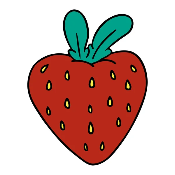 新鮮なイチゴの手の描かれた漫画の落書き — ストックベクタ