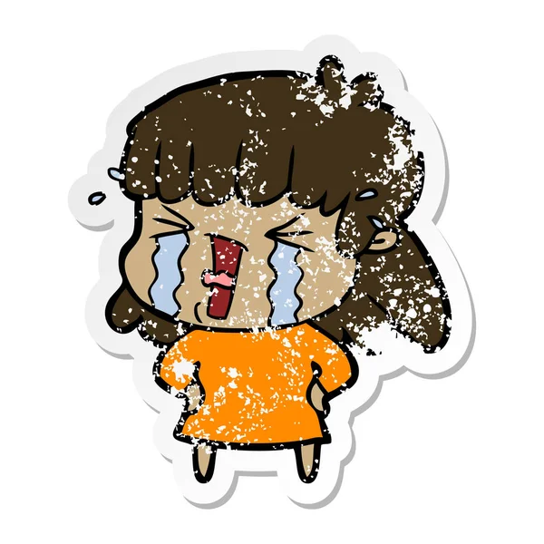 Distressed Sticker Cartoon Woman Tears — Stock Vector