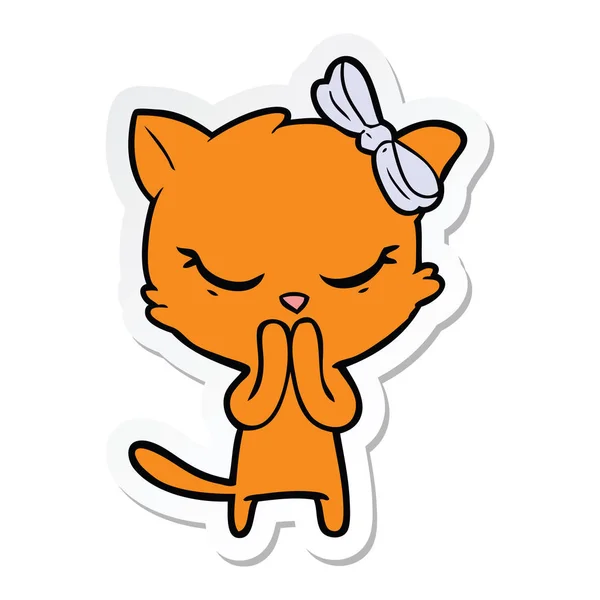 Sticker Cute Cartoon Cat Bow — Stock Vector