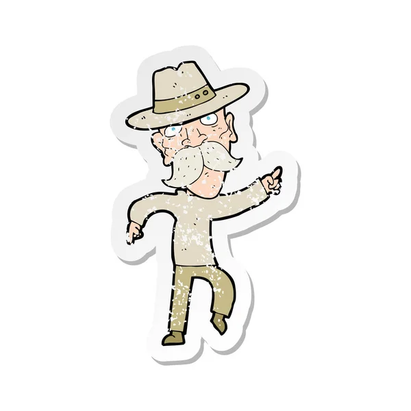 Retro Distressed Sticker Cartoon Man Hat — Stock Vector