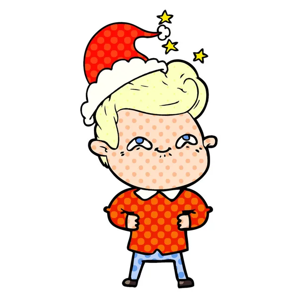 Illustration im Comic-Stil eines aufgeregten Mannes mit Weihnachtsmütze — Stockvektor