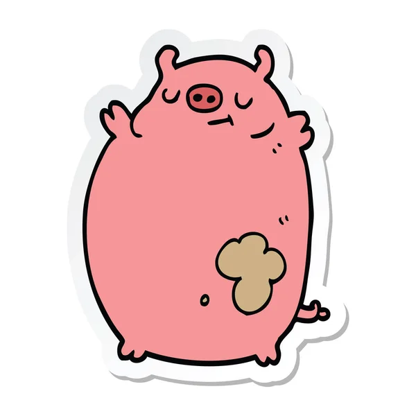 Etiqueta Porco Gordo Desenho Animado —  Vetores de Stock
