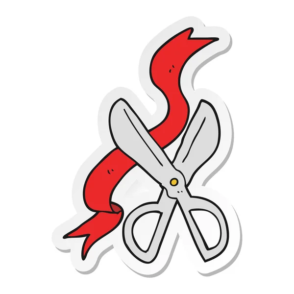 Sticker Cartoon Scissors Cutting Ribbon — Stock Vector