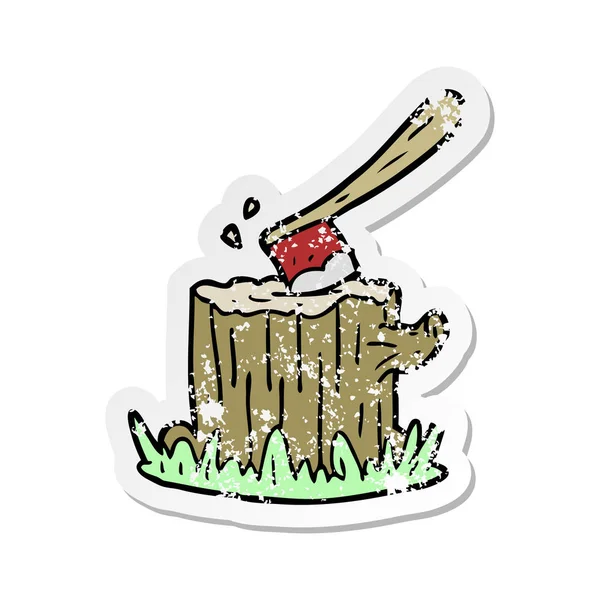 Trudnej sytuacji naklejki cartoon Axe w pień drzewa — Wektor stockowy