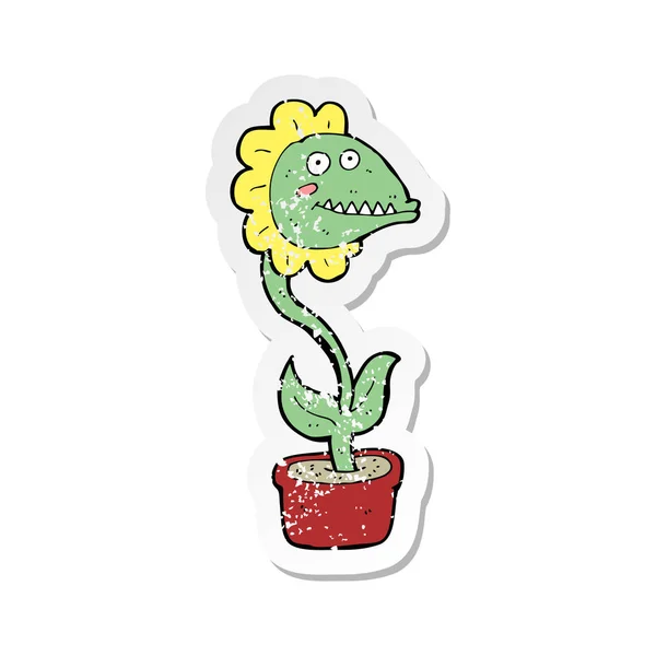 Retro noodlijdende sticker van een cartoon monster plant — Stockvector