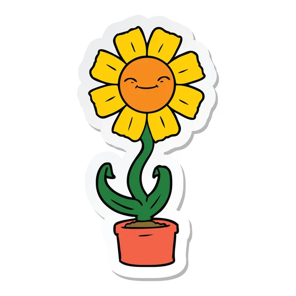 Etiket bir mutlu karikatür çiçek — Stok Vektör