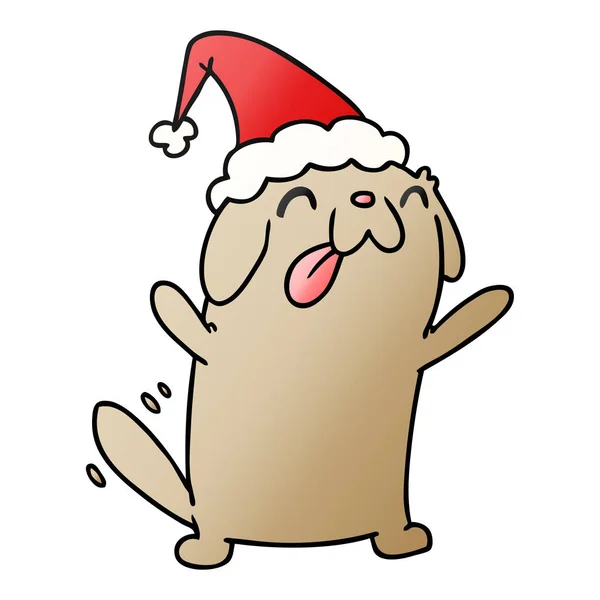 Dibujado Mano Navidad Gradiente Dibujos Animados Perro Kawaii — Vector de stock