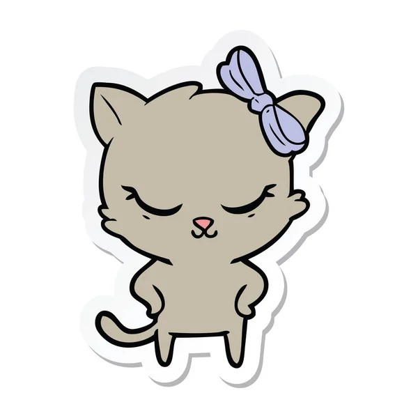 弓でかわいい漫画猫のステッカー — ストックベクタ