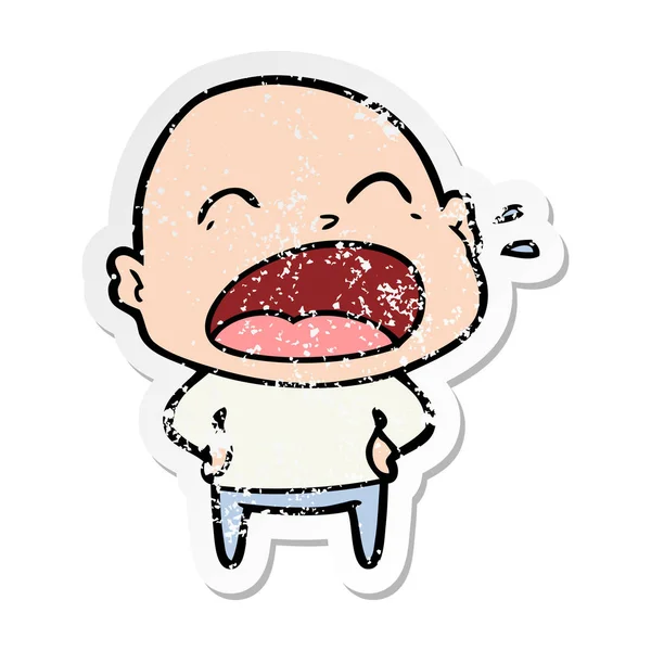 Distressed Sticker Cartoon Shouting Bald Man — Stock Vector