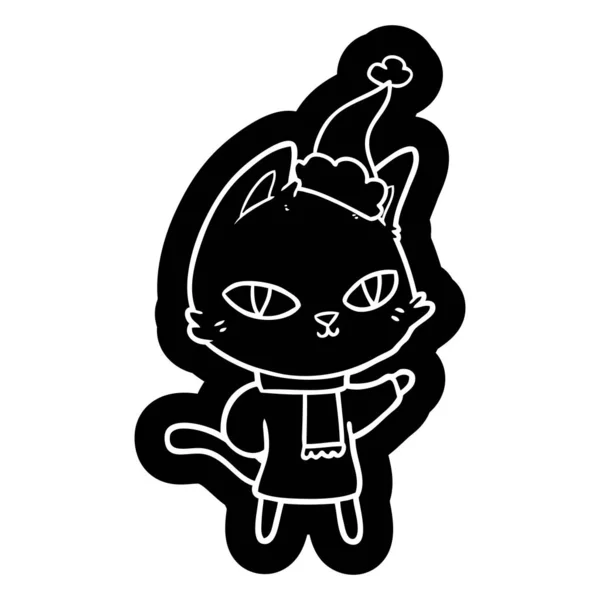 Icono de dibujos animados de un gato mirando con sombrero de santa — Vector de stock