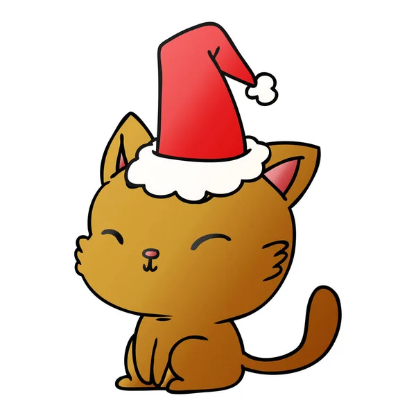 Χέρι Που Χριστουγεννιάτικα Κινούμενα Σχέδια Διαβάθμισης Kawaii Γάτα — Διανυσματικό Αρχείο
