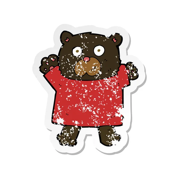 复古苦恼贴纸卡通可爱的黑熊 — 图库矢量图片