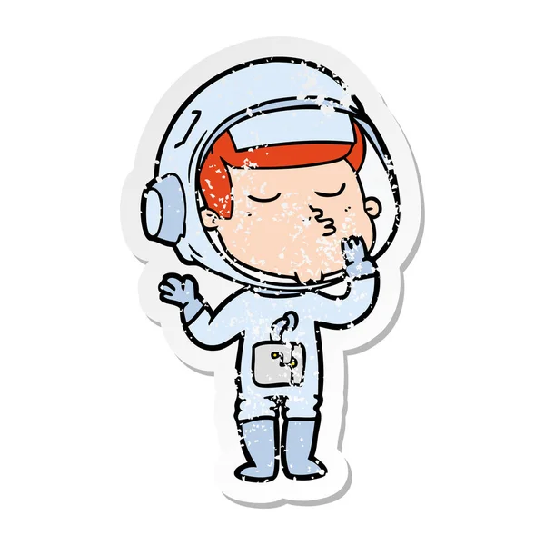 Distressed Sticker Cartoon Confident Astronaut — Stock Vector