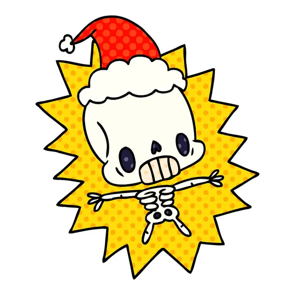 Hand Dras Christmas Tecknade Kawaii Skelett — Stock vektor