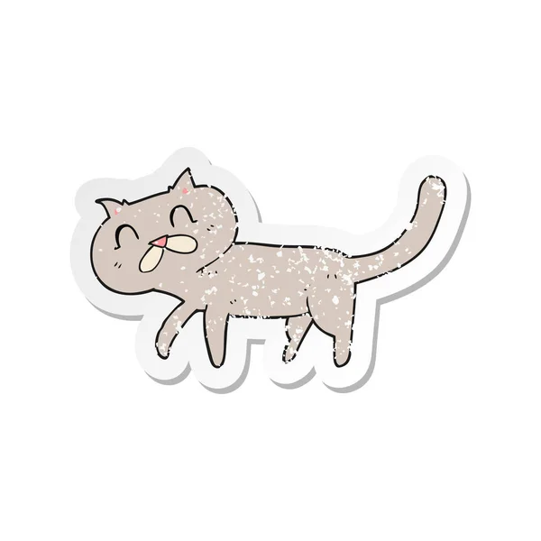 Retro Sıkıntılı Etiket Bir Karikatür Kedi — Stok Vektör