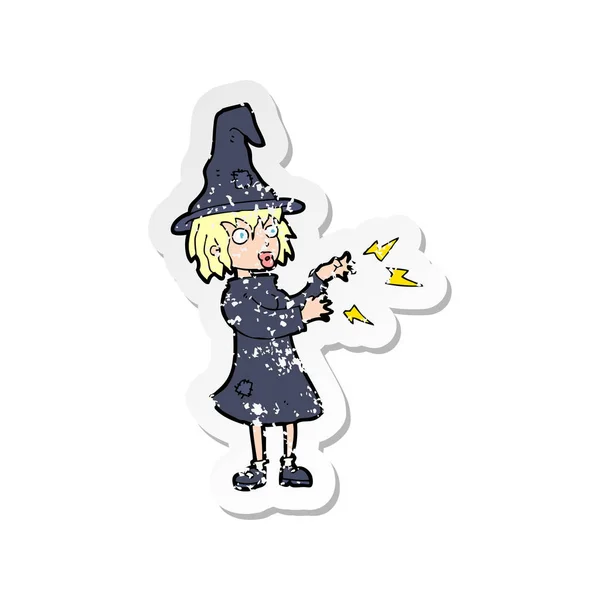 Retro distressed sticker of a cartoon witch casting spell — Stock Vector