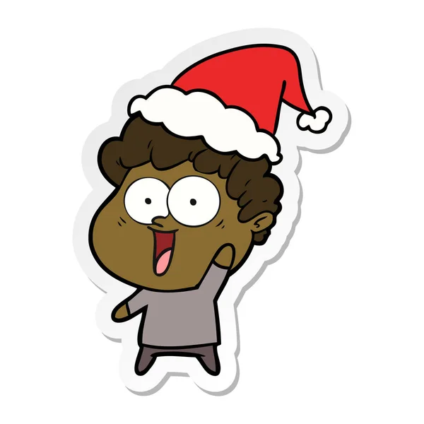 산타 모자를 쓰고 행복 한 남자의 스티커 만화 — 스톡 벡터