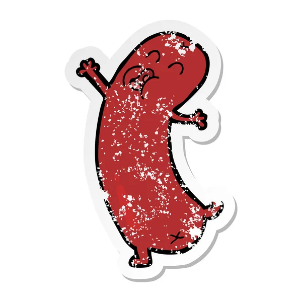 Distressed sticker of a cartoon dancing sausage — Stock Vector