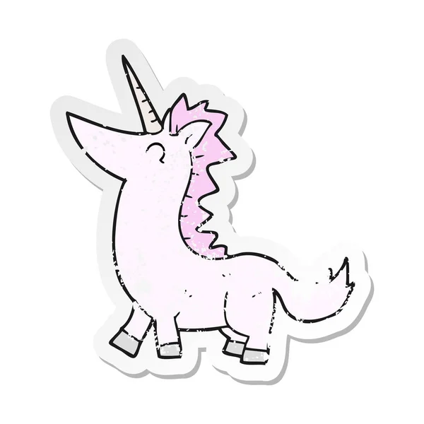 Retro Distressed Sticker Cartoon Unicorn — Stock Vector