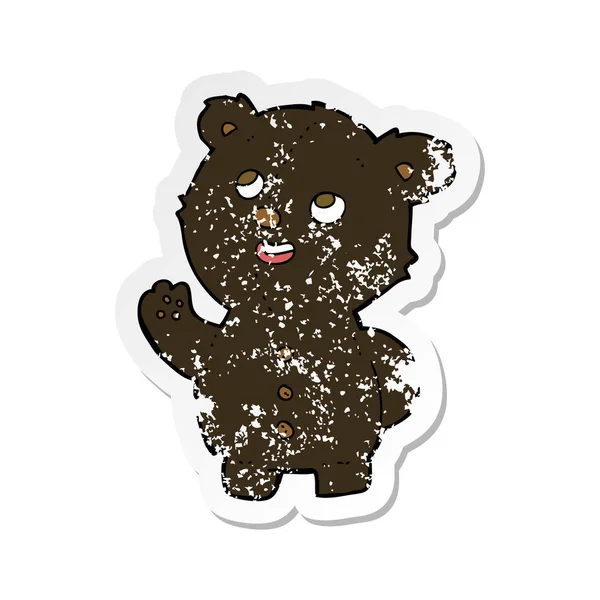 Ретро Стресова Наклейка Мультфільму Милий Чорний Ведмідь Дитина — стоковий вектор