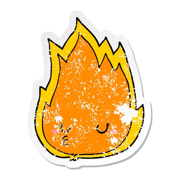 Distressed Sticker Cute Cartoon Fire — Stock Vector