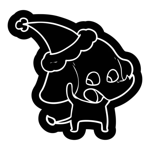Ikona Kreskówka Ekscentryczne Słonia Kapeluszu Santa — Wektor stockowy