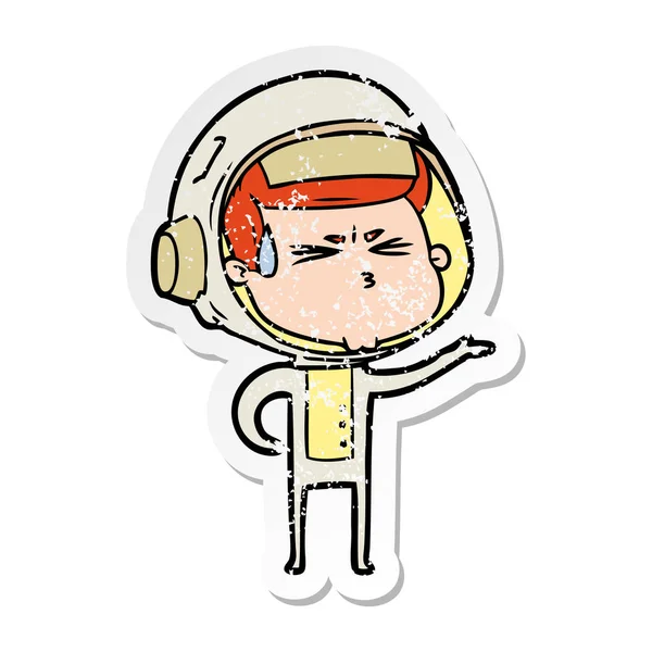 Distressed sticker of a cartoon stressed astronaut — Stock Vector