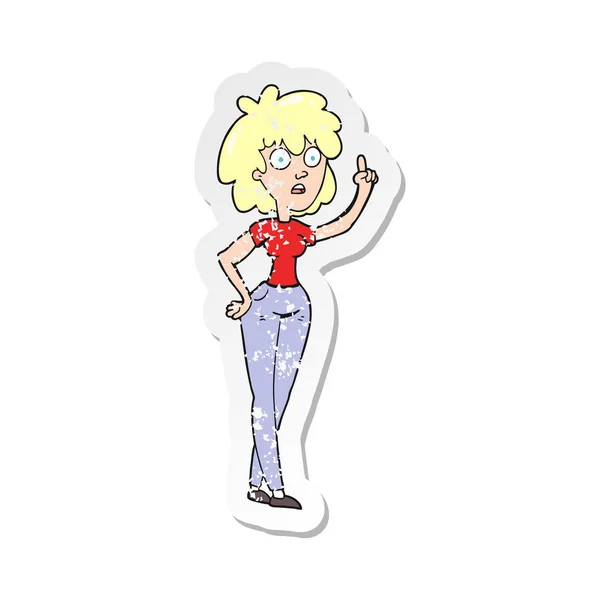 Retro Noodlijdende Sticker Van Een Cartoon Vrouw — Stockvector